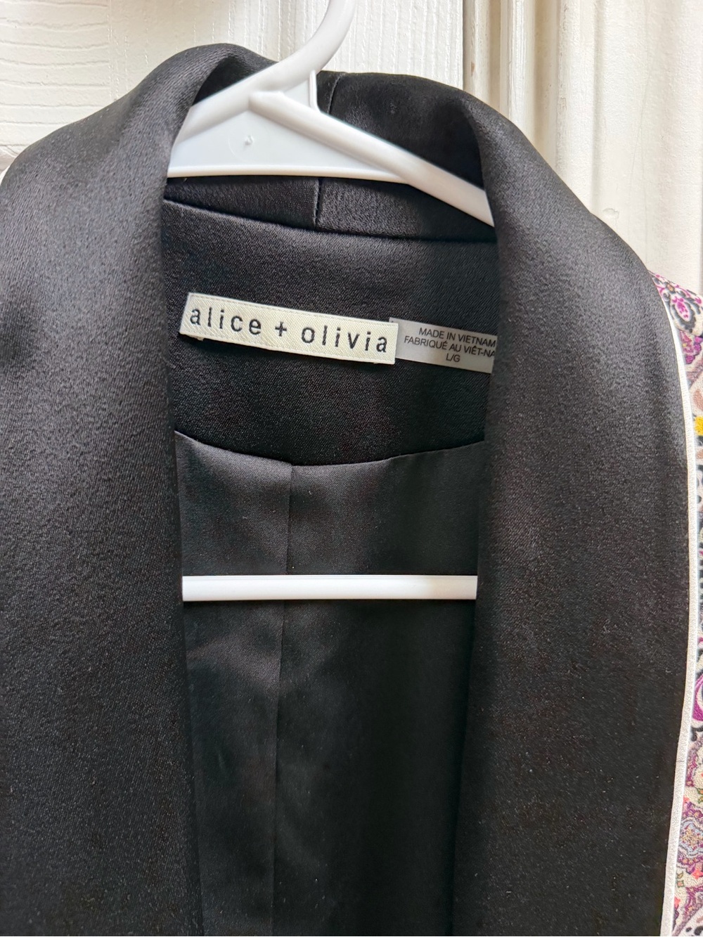 Alice + Olivia Black Shawl-Collar Printed Blazer with Pink Accents - Picture 2 of 5